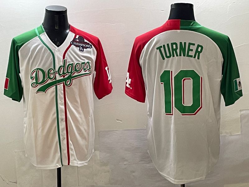 Men Los Angeles Dodgers #10 Turner White Green Game 2025 Nike MLB Jersey style 2->los angeles dodgers->MLB Jersey